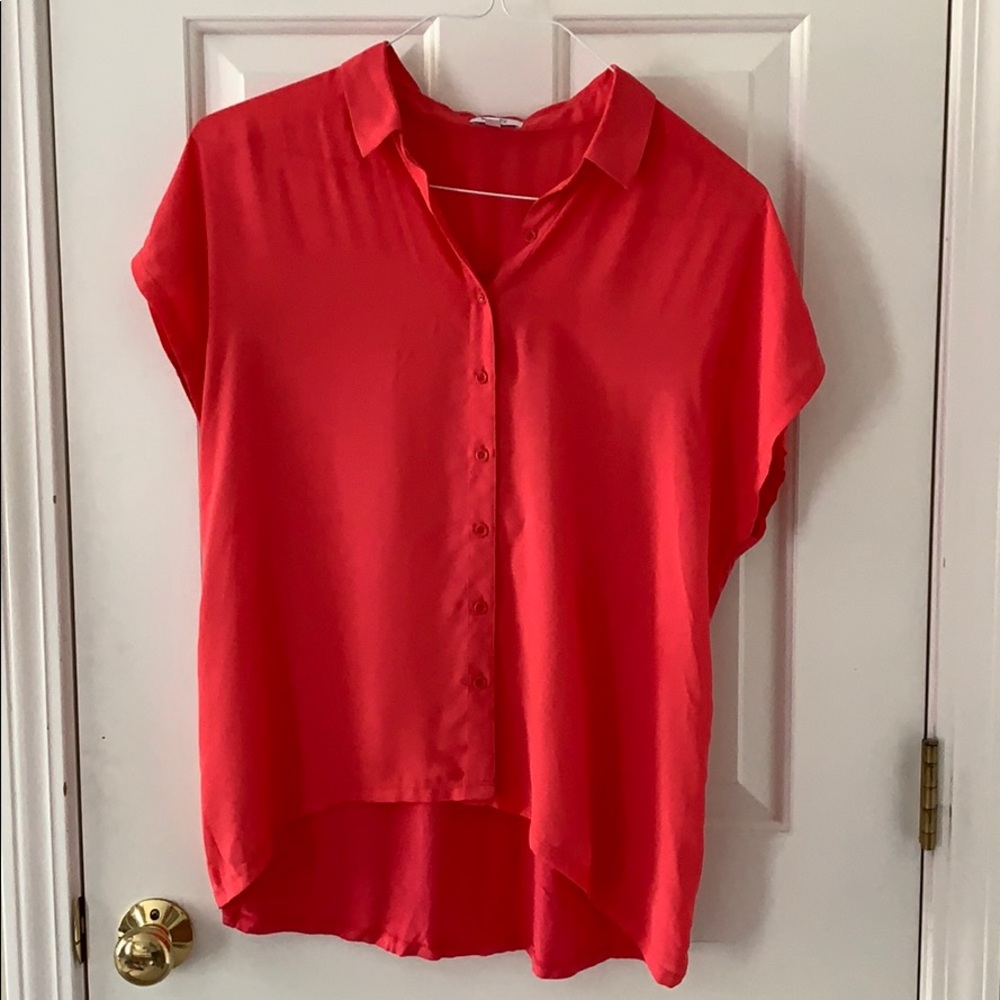 Pink Flowy Short Sleeve Button Down Top